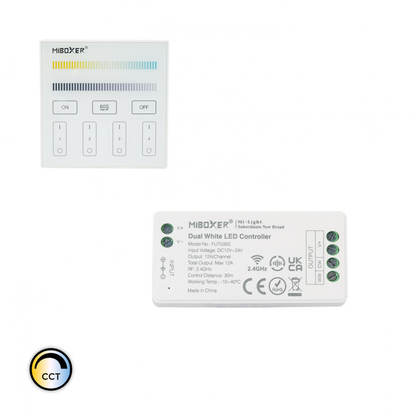 Product of MiBoxer 12/24V DC CCT Dimmer + 4 Zones RF Remote Control  