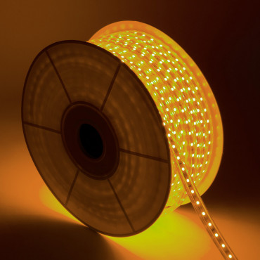 Product LED Strip oranje Dimbaar  50m 220V AC  60 LED/m In te korten om de 100cm Breedte 14mm