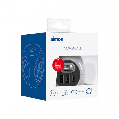 Produit de Bloc Multiprise Combiball avec chargement à Induction 3 Prises Type F Schuko + 3 USB-A 1.4m SIMON BM516302