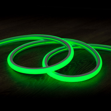 Taśma Neon LED 7.5 W/m Regulowana 220V AC 120 LED/m Półokrągła 180º Zielona IP67 na Wymiar Cięcie co 100cm