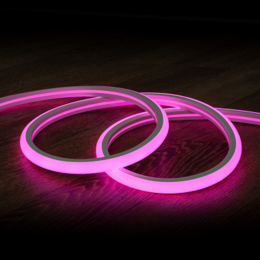 Produkt od 50m Role Stmívatelného Neon LED Pásku 7.5 W/m 220V AC 120LED/m IP67 Půlkruhový 180º Růžová Střih každých 100 cm