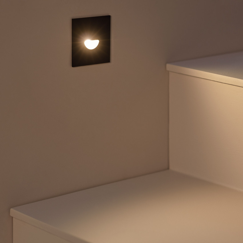 Produit de Balise LED Extérieure 2W Encastrable au Mur Carrée Guell Noire 
