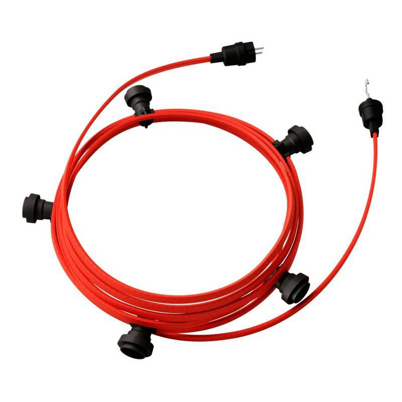 Product van Licht Slinger Outdoor Lumet System 7,5m met 5 E27 Fittingen Zwart Creative-Cables CATE27N075