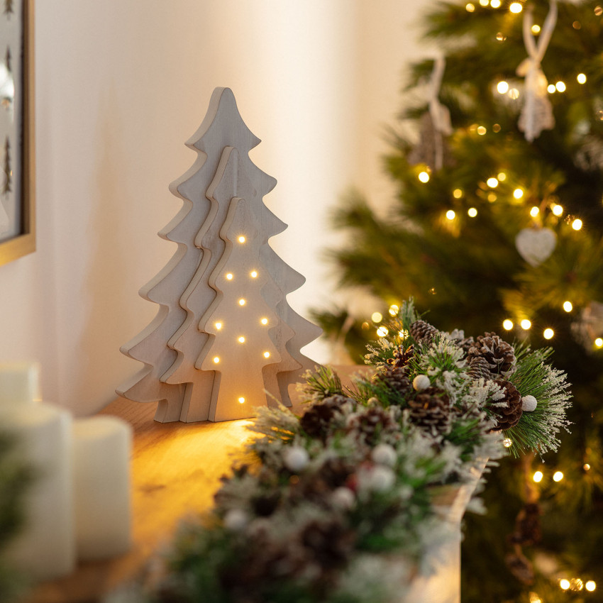 Product van Kerstboom LED Hout  op Batterijen Kolm
