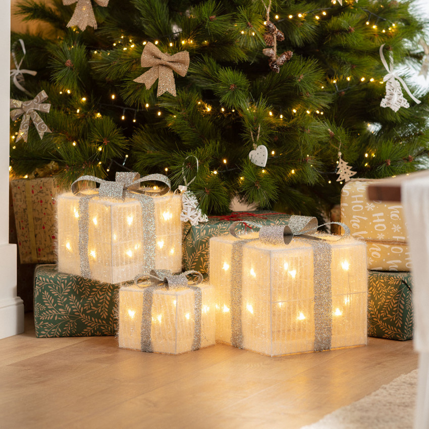CCLIFE Boîtes à cadeaux lumineuses de Noël, lot de 3 boîtes à cadeaux à LED  pour
