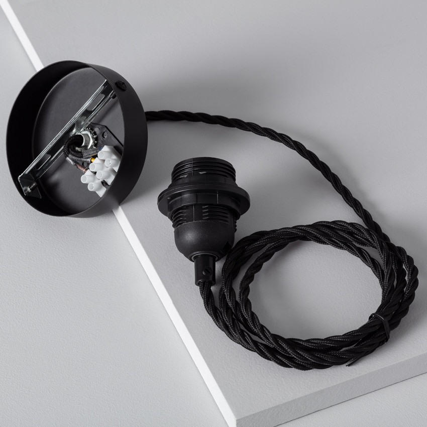 Product van Textiel Kabel Gevlochten voor Hanglamp met Fitting Zwart