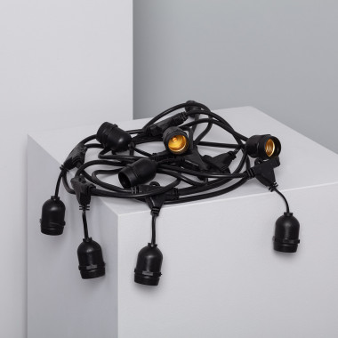 Black Waterproof 5.5m String of 8x E27 Lamp Holders (IP65) - Ledkia