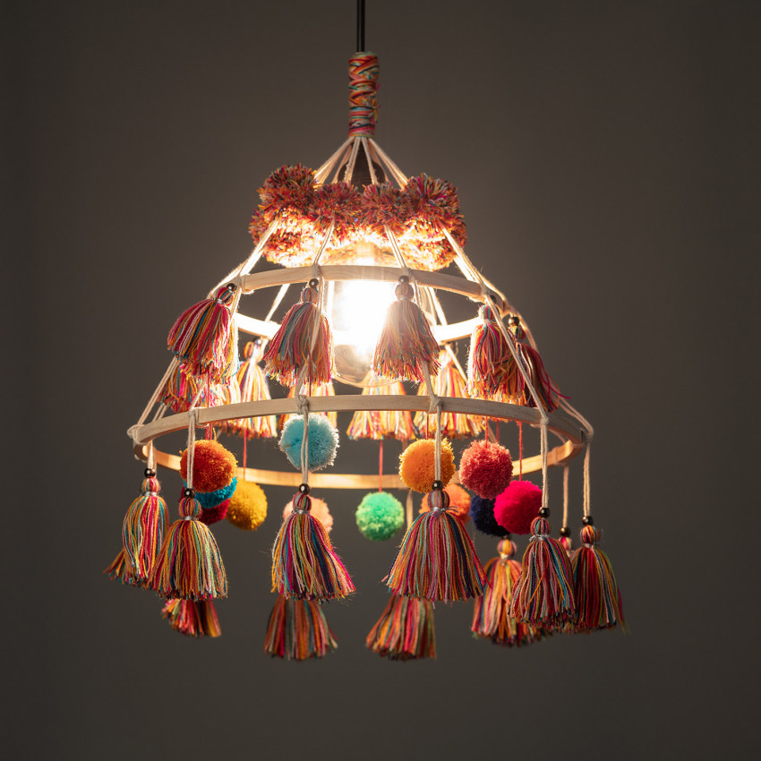 Product van Hanglamp Hout en Katoen Pompom Cuzco 