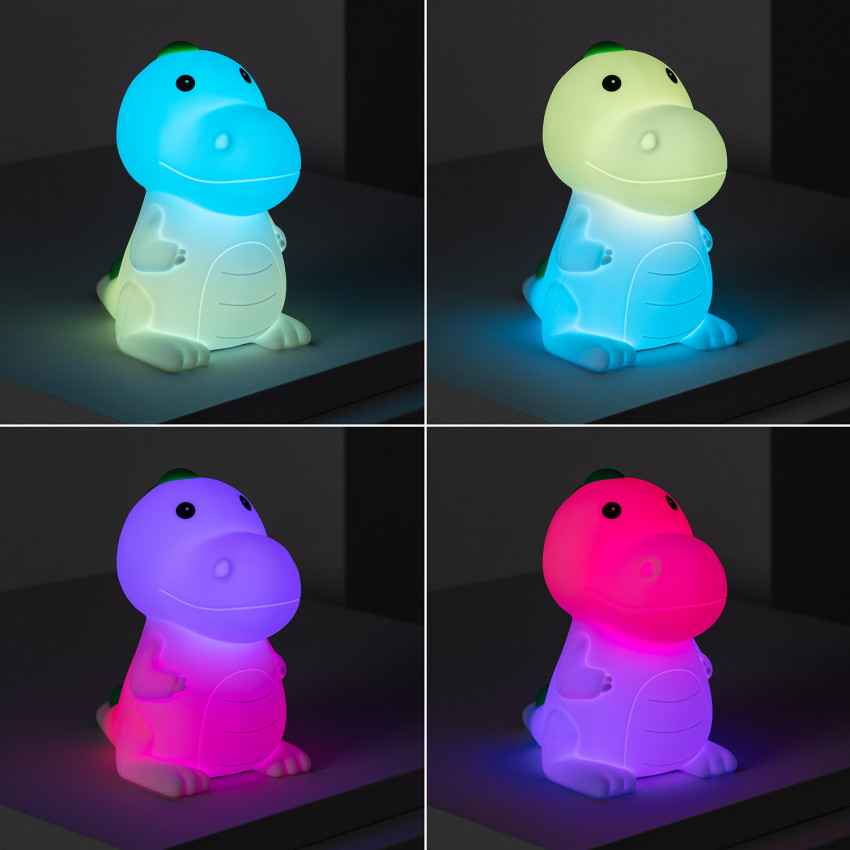 Product van Kindernachtlampje LED Dinosaurus RGB Silicone met batterij 