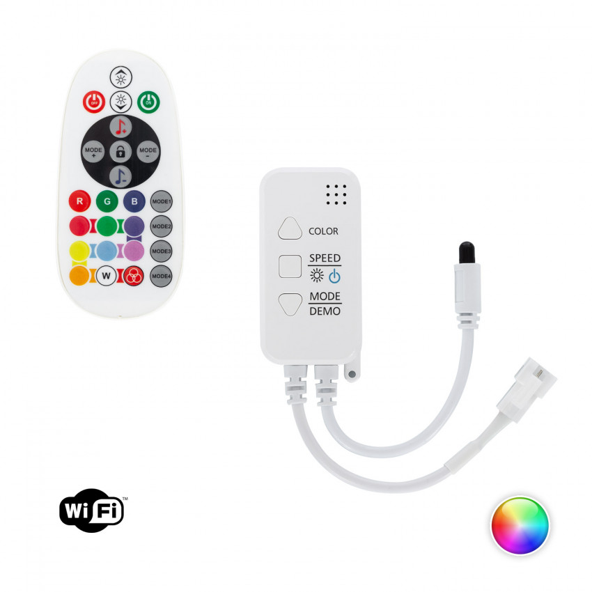 Product of Digital SPI 12-24V DC WiFi RGBIC LED Strip Controller with IR Remote Control 