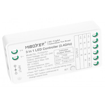 Product Contrôleur Variateur LED 3 en 1 LED RGB/RGBW/RGB+CCT 12/24V DC MiBoxer FUT037S+