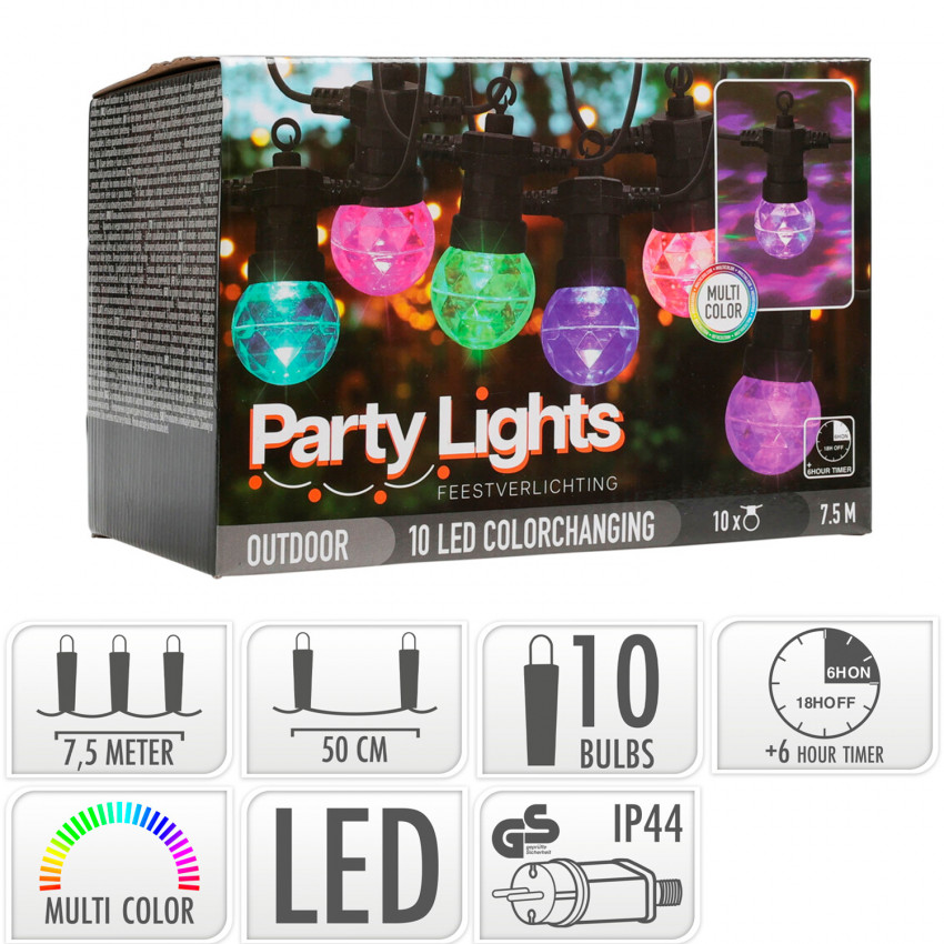 Product van LED Outdoor Slinger RGB met 10 Lampen Alec 7,5m