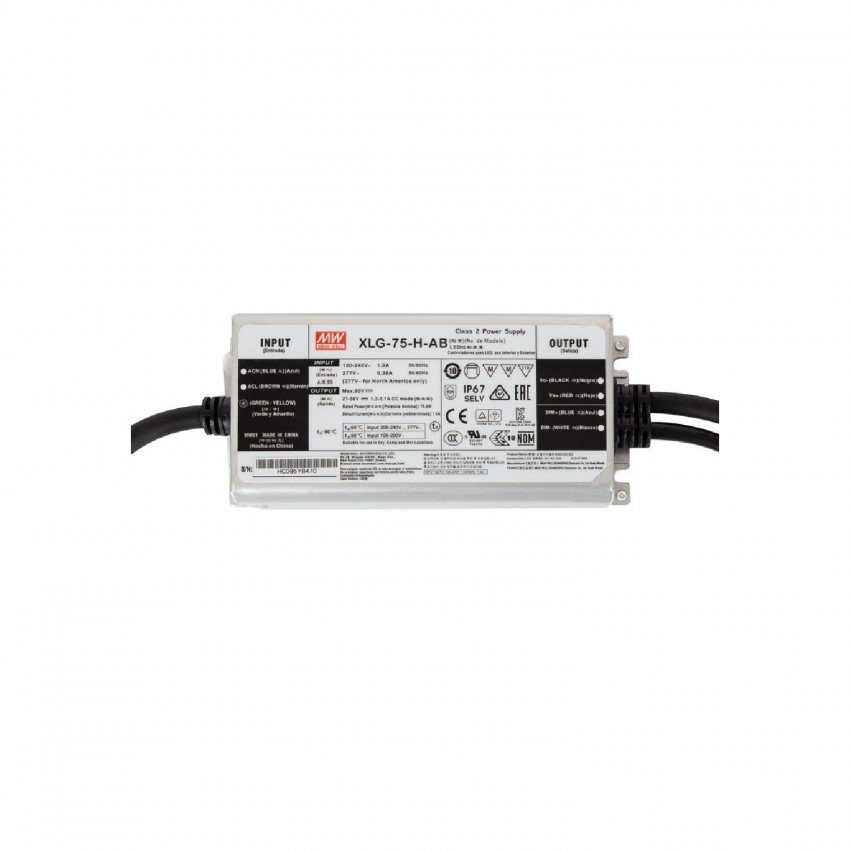Product van Driver MEAN WELL IP67 100-240V Output 27-56V 1300-2100mA 75W XLG-75-H-AB