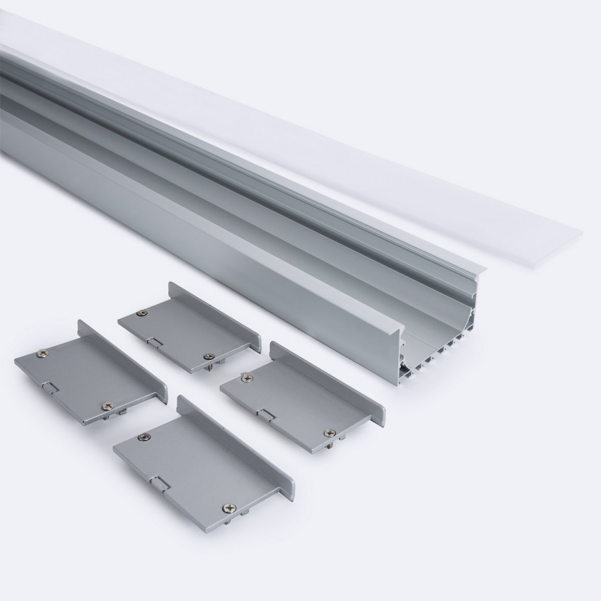 Produit de Profilé Aluminium Encastrable 2 m avec Capot Continu pour Rubans LED jusqu'à 45 mm