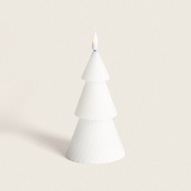 Candela LED Cera Naturale Albero di Natale con Batteria 15 cm