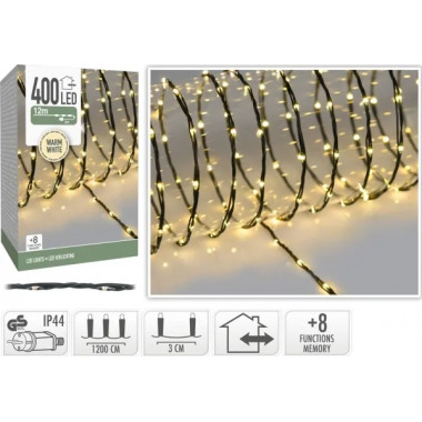 12m Small Outdoor Warm White Black LED Garland