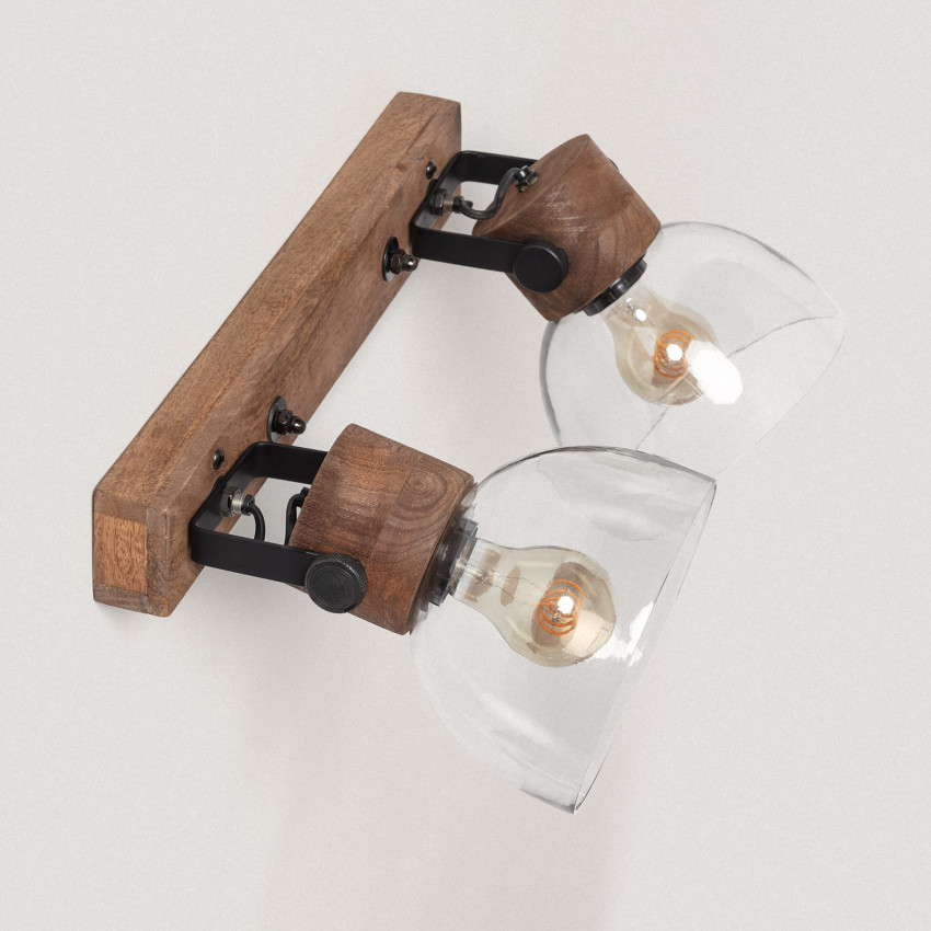 Product van Wandlamp Hout en Glas Dallas Glass  2 Spots ILUZZIA 