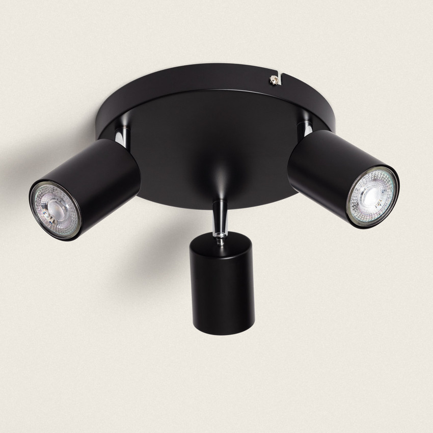 Product van Plafondlamp Verstelbaar  Rond Metaal Albus Zwart met 3 Spots  