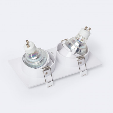 Product van Downlight Ring Vierkant Wit voor twee LED lampen GU10 / GU5.3 Zaagmaat 73x173 mm