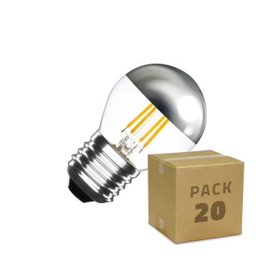 Doos met 20St LED Lampen Dimbaar E27 Filament Chroom Reflecterend Klein Klassiek G45 3,5W Warm Wit