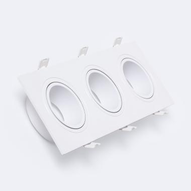 Portafaretto Downlight Quadrato Bianco per 3 Lampadine LED GU10 / GU5.3 Foro 235x75 mm