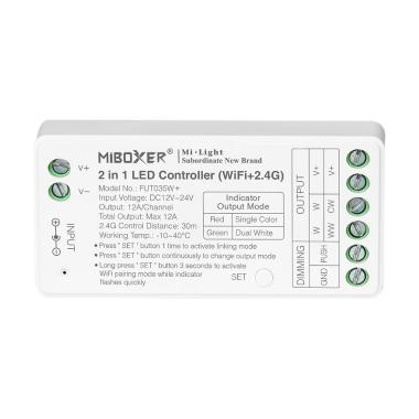 Přijímač WiFi pro LED pásky Jednobarevné/CCT 12/24V DC MiBoxer FUT035W+ Kompatibilní s tlačítkovým vypínačem