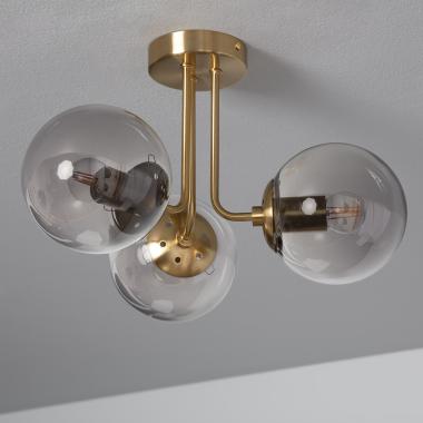 Moonlight Brass Metal & Glass 3 Spotlight Ceiling Lamp