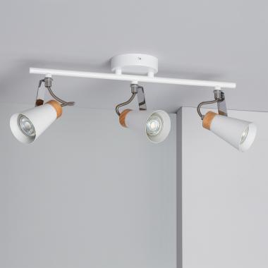 Lampada da Soffitto Orientabile in Metallo e Legno 3 Faretti Mara