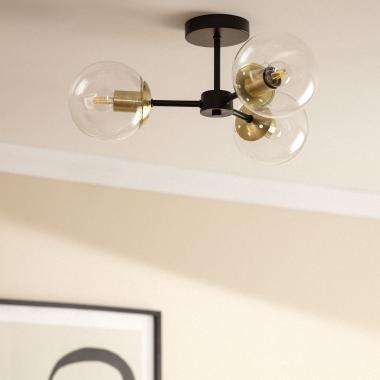 Lampada da Soffitto in Metallo e Vetro Wassily Gold 3 luci