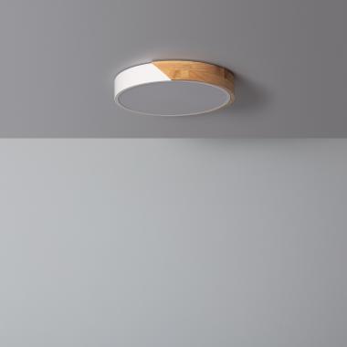 Plafonnier LED Rond Bois 18W CCT Sélectionnable Semi-Dari Ø320 mm