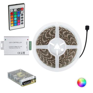 Set LED-Streifen RGB 24V DC 60LED/m 5m IP65 Breite 10mm mit Netzteil und Controller Schnitt alle 10cm
