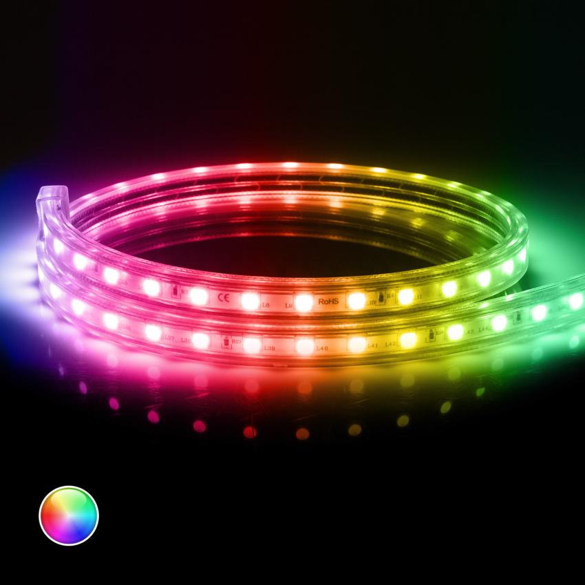 Product of 220V AC 60 LED/m IP65 RGB LED Strip with IR Remote Control Custom Cut Every 100cm