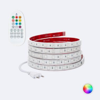 Product van LED Strip RGB 220V SMD5050 Silicone FLEX 60 LED/m Breedte 12mm IP67 knippen om de 100 cm met afstandsbediening