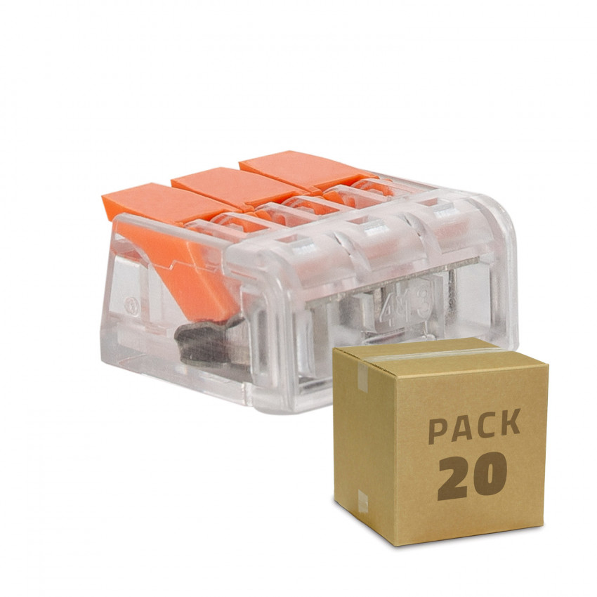 20er Pack Schnellverbinder 3 Eingänge für Elektrokabel 0,08-4 mm² 
