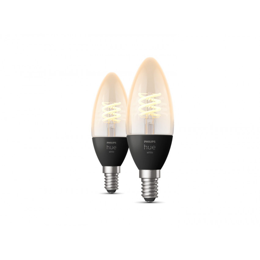 2er Packung LED-Glühbirnen E14 Filament White 4.5W B35 PHILIPS Hue Candle