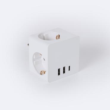 Adapter Schuko Typ F Dreifachsteckdose 2 USB + 1 USB-C - Weiß