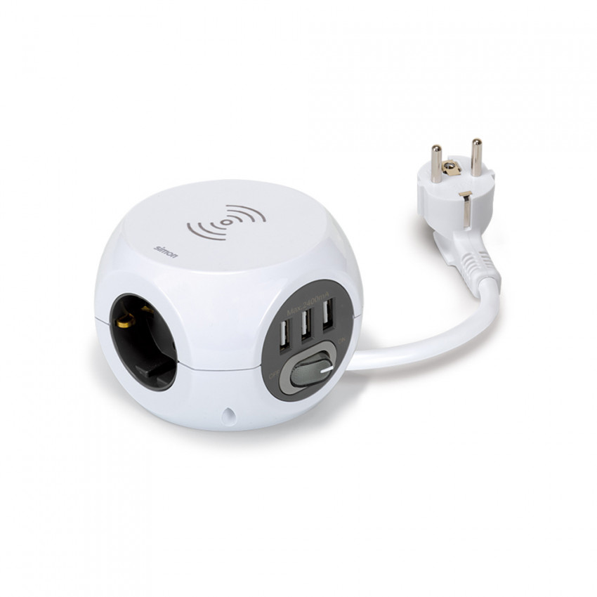 Mehrfachadapter Combiball mit kabelloser Ladung 3 Typ "F" Schuko-Anschlüsse + 3 USB-A 1.4m SIMON BM516302