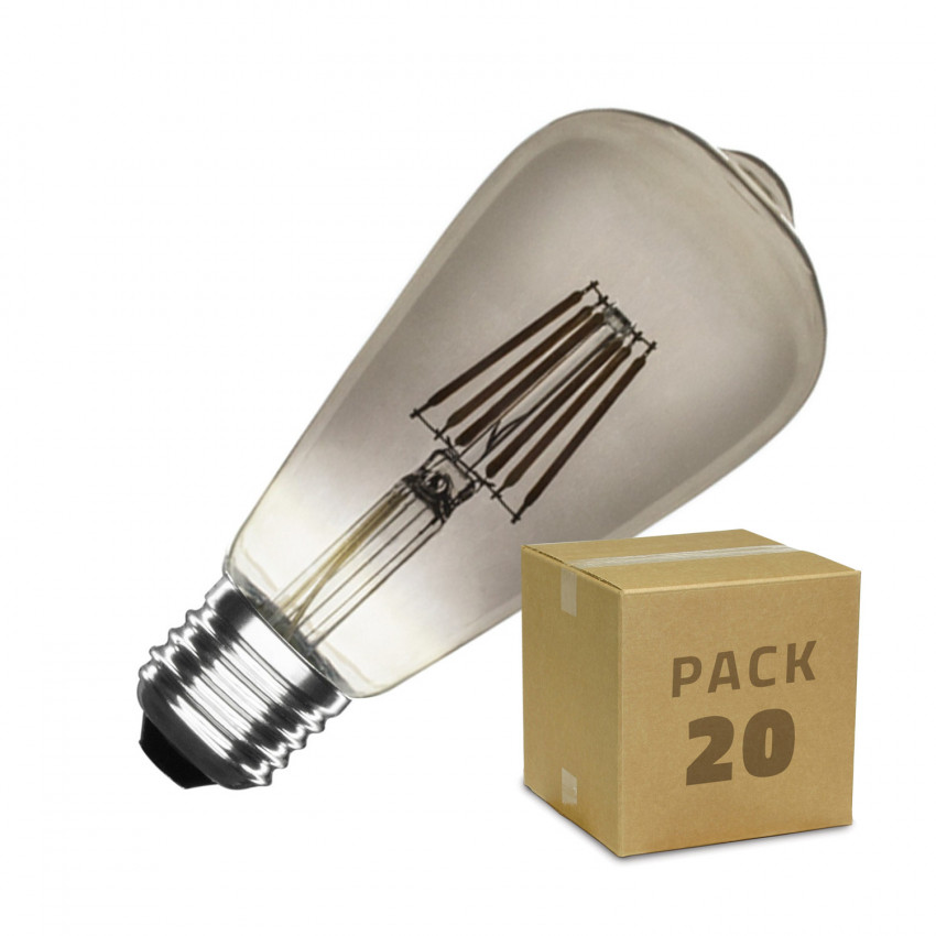 20er Pack LED-Glühbirnen E27 Dimmbar Filament Smoke Lemon ST58 5.5W Warmes Weiss