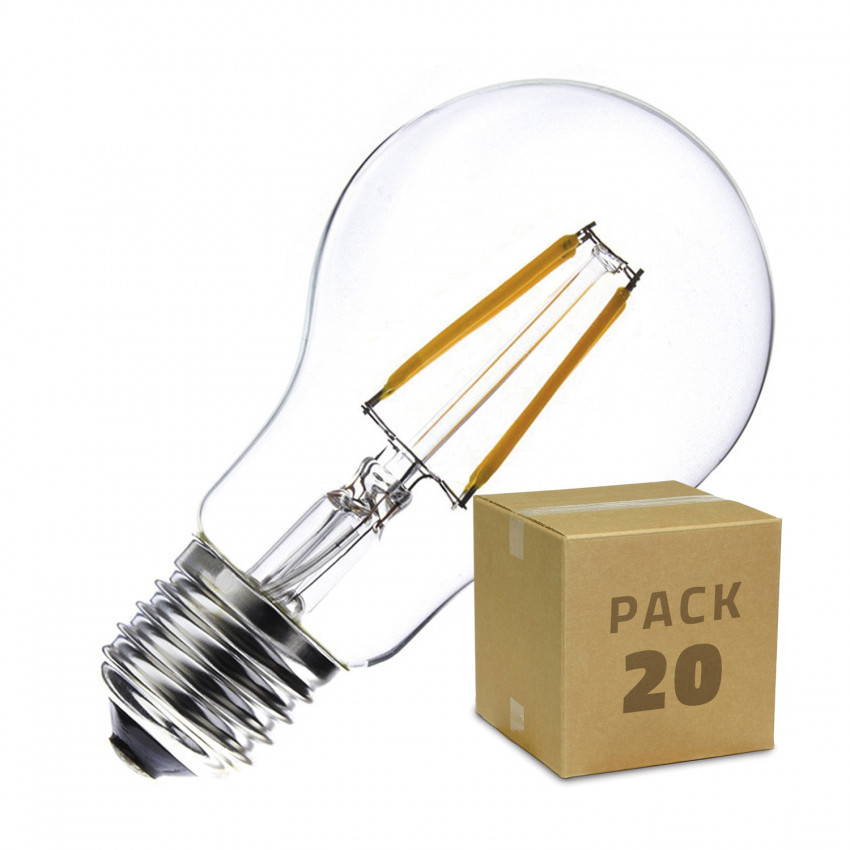20er Pack LED-Glühbirnen E27 Dimmbar Filament Classic A60 6W Neutral Weiss