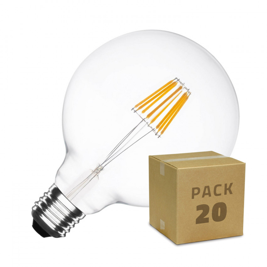 20er Pack LED-Glühbirnen E27 Dimmbar Filament Supreme G125 5,5 W Warmweiß 