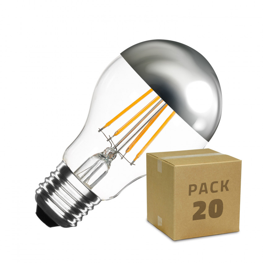 20er Pack LED-Glühbirnen E27 Dimmbar Filament Chrom Reflect Classic A60 3.5W Blanco Cálido