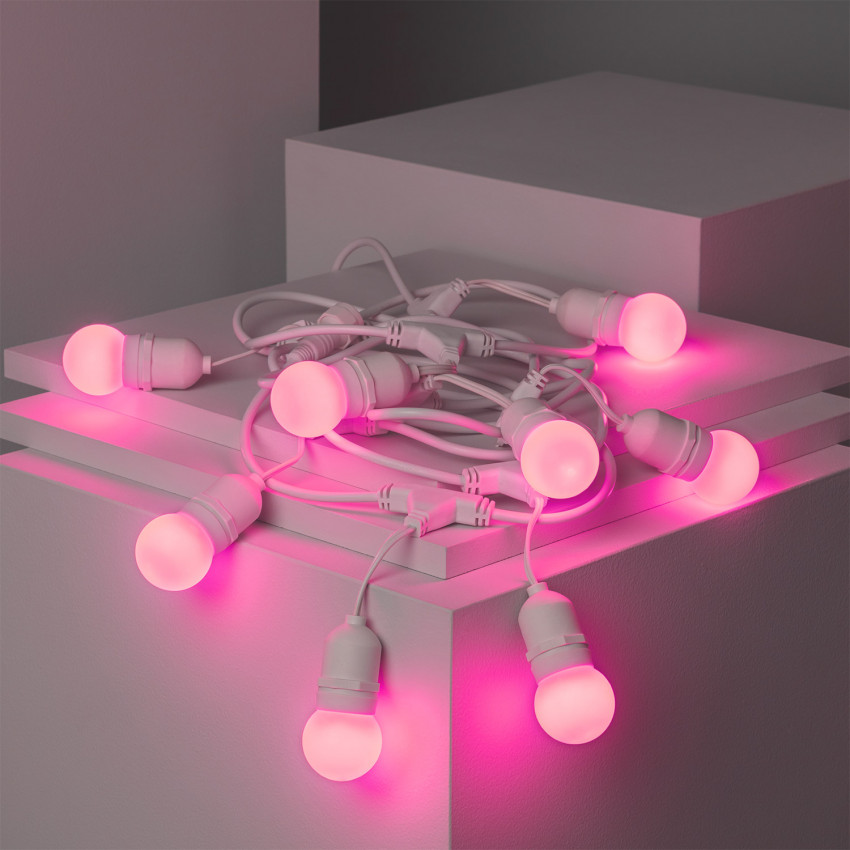 Kit Guirnalda Waterproof 5.5m Blanco + 8 Bombillas LED E27 G45 3W de Colores 