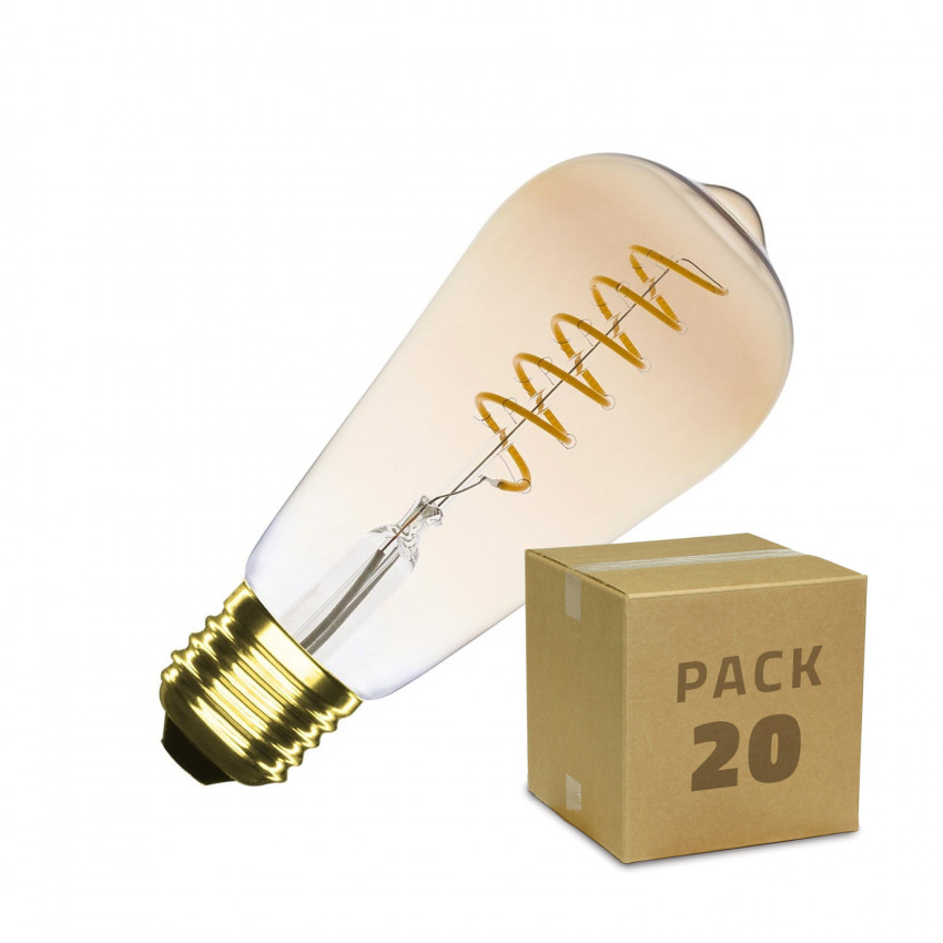 Caja de 20 Bombillas LED E27 Regulable Filamento Espiral Gold Big Lemon ST64 4W