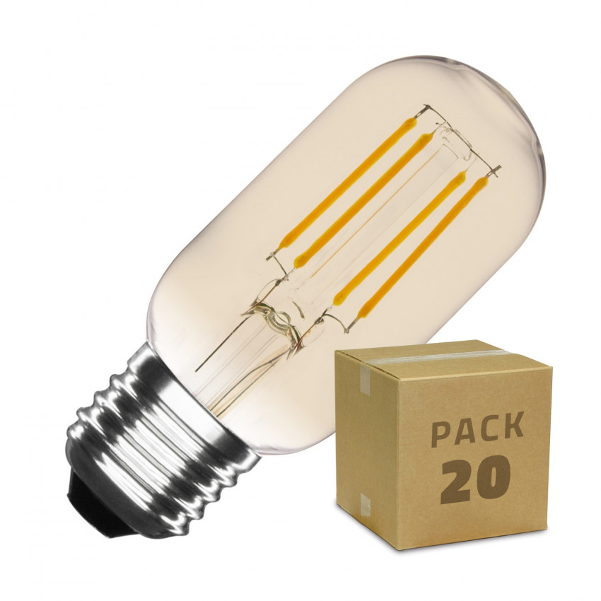 Boîte de 20 Ampoules LED E27 Dimmable Filament Gold Tory T45 4W Blanc Chaud