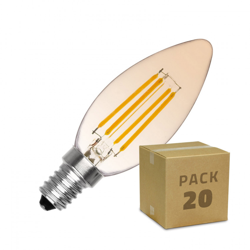 Boîte de 20 Ampoules LED E27 Dimmable Filament Classic Gold C35 A60 3.5W Blanc Chaud