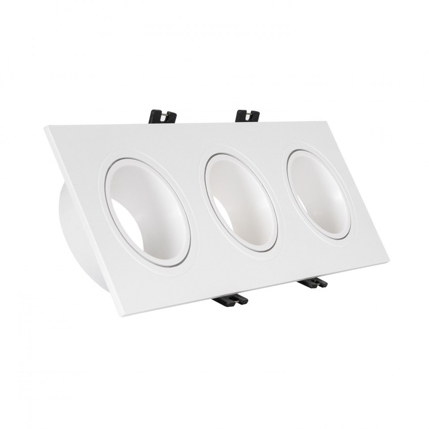 Collerette Downlight Carrée Orientable pour 3 Ampoules LED GU10/GU5.3 Coupe 75x235mm 