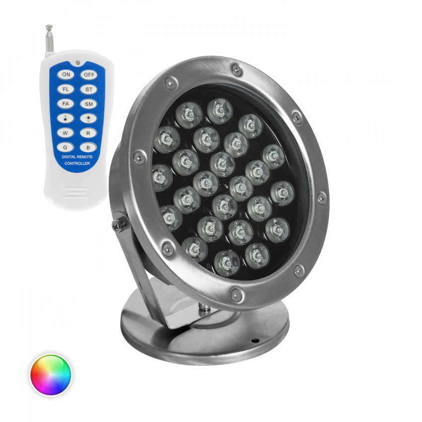 Spot LED RGB Fixation au Sol 12V 24W Submersible IP68