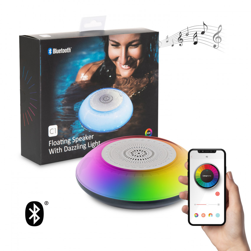 Haut-Parleur Bluetooth Flottant pour Piscine avec LED RGBW IP67 Aquatique pour Smartphone