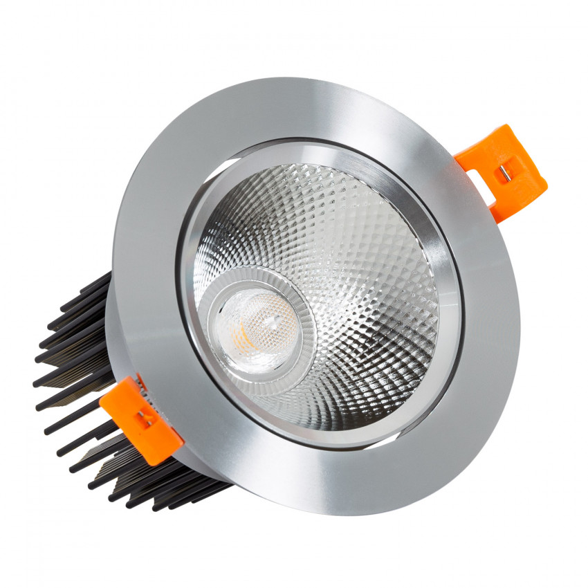 Spot LED Downlight Orientable COB Rond 15W Argenté CRI90 Expert Color No Flicker Coupe Ø90mm 
