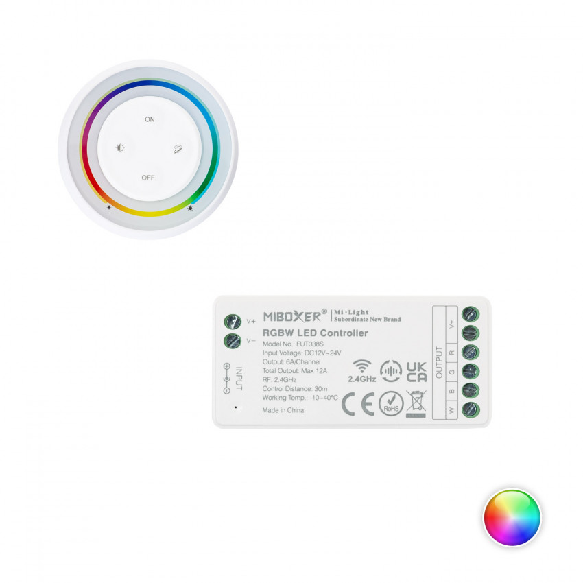 Contrôleur Variateur RGBW 12/24V DC + Télécommande RF Rainbow MiBoxer 